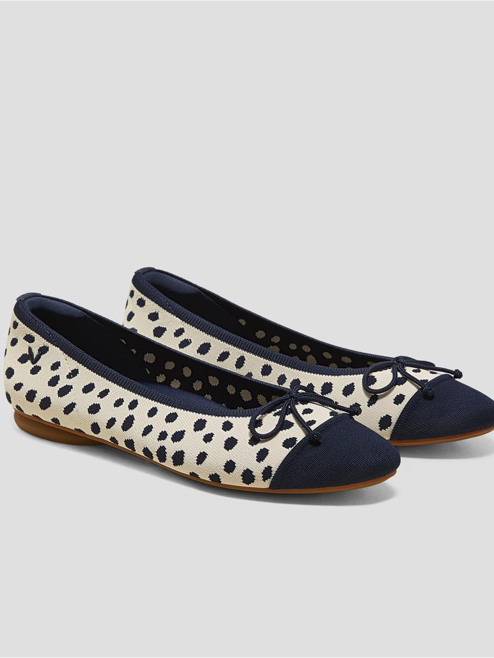 Polka Dot Canvas Ballet Flats in Navy and Cream